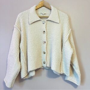 Entro Shift the Focus Button Front Cardigan Sweater Ivory Small Oversized Cozy